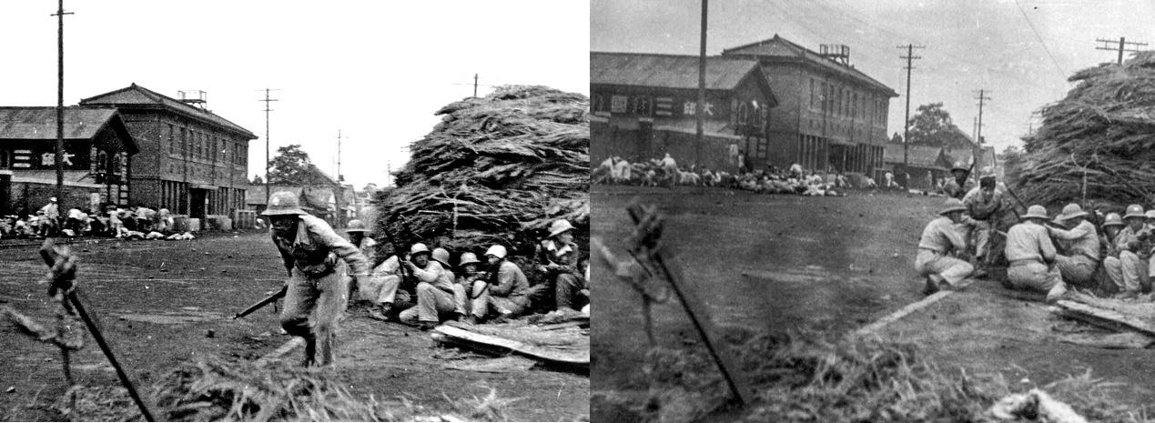 1946년 10월 1일 대구 시위 발포 현장에서 경찰과 군중이 대치한 모습